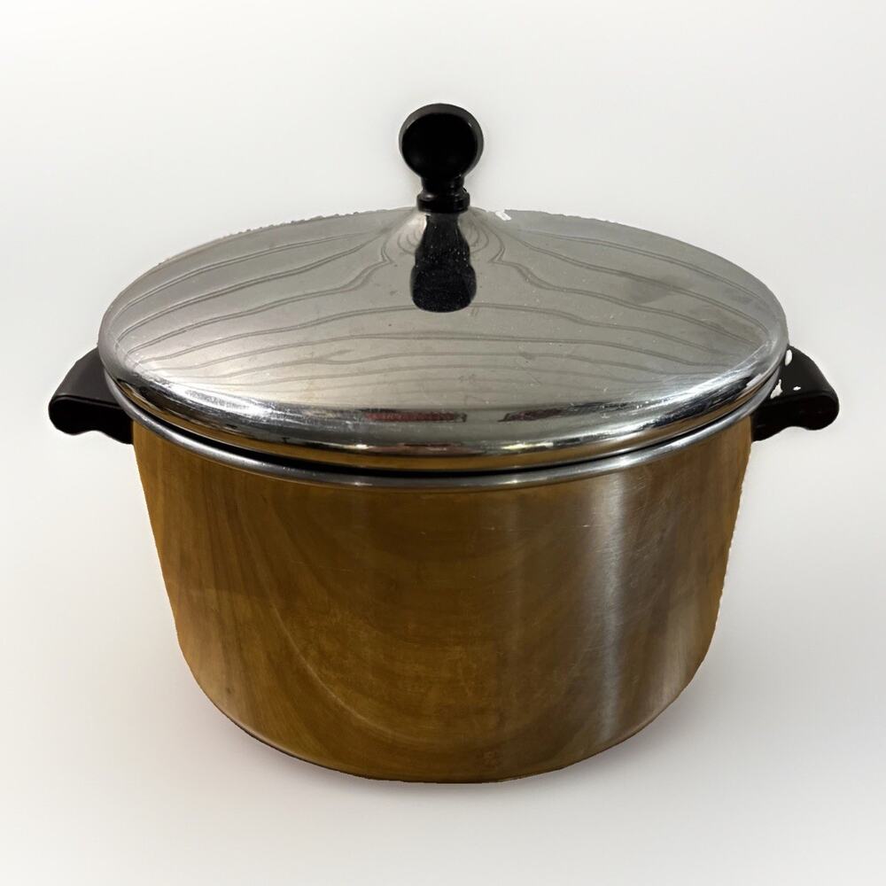 Vintage Farberware 6 Qt Stainless Steel Stock Pot Lid Aluminum Clad Bottom